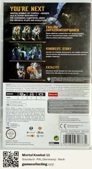 Mortal Kombat 11 Nintendo Switch, Germany box back