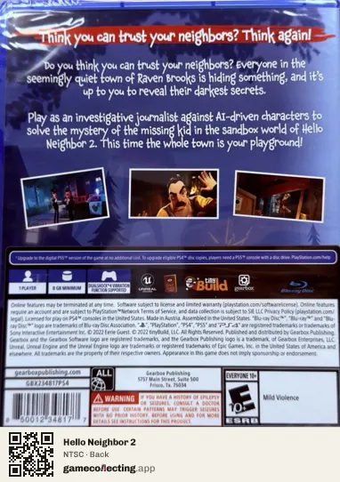 Hello Neighbor 2 PlayStation 4, NTSC box back
