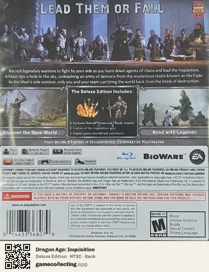 Dragon Age: Inquisition PlayStation 3, NTSC box back