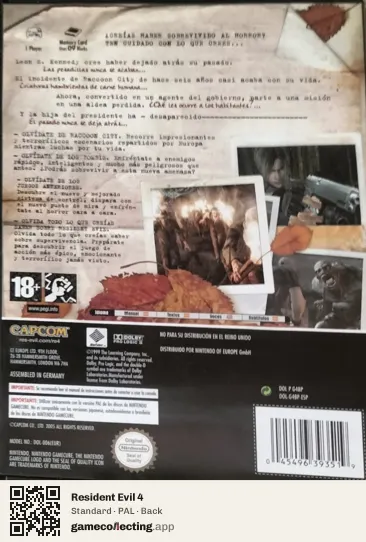 Resident Evil 4 Nintendo GameCube, PAL box back