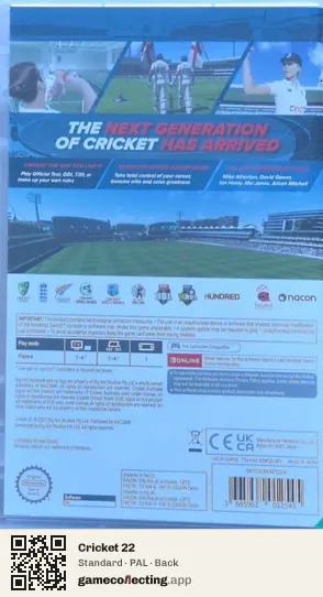 Cricket 22 Nintendo Switch, PAL box back
