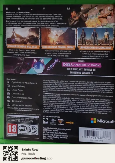 Saints Row Xbox Series X, PAL box back