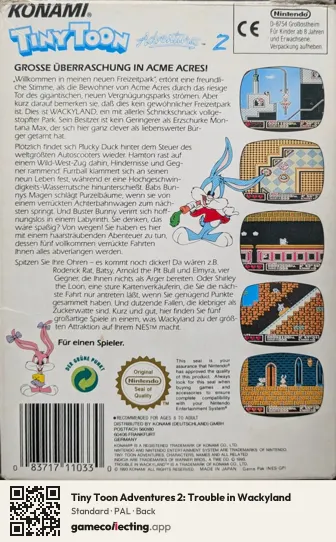 Tiny Toon Adventures 2: Trouble in Wackyland Nintendo Entertainment System, PAL box back