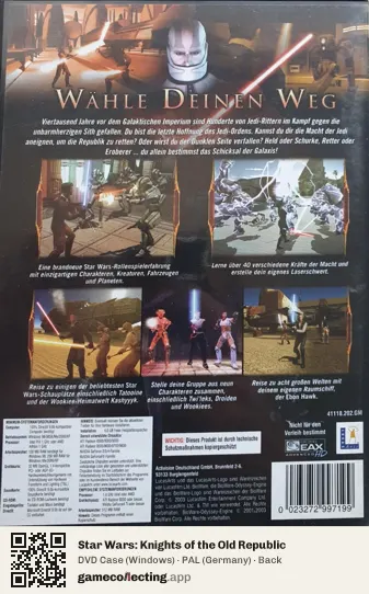 Star Wars: Knights of the Old Republic Computer, Germany box back
