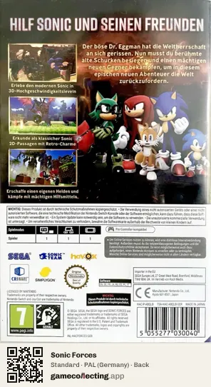 Sonic Forces Nintendo Switch, Germany box back