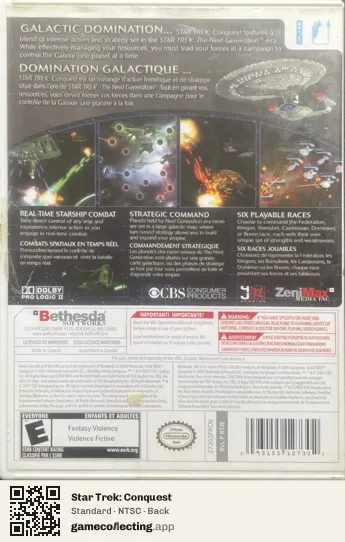 Star Trek: Conquest Nintendo Wii, NTSC box back