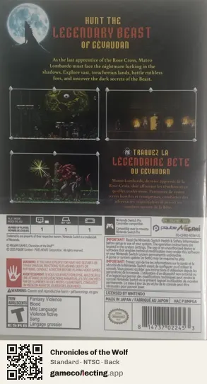 Chronicles of the Wolf Nintendo Switch, NTSC box back