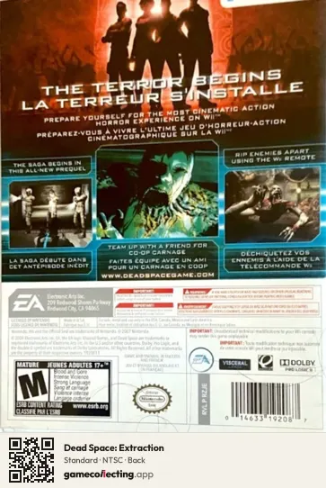 Dead Space: Extraction Nintendo Wii, NTSC box back