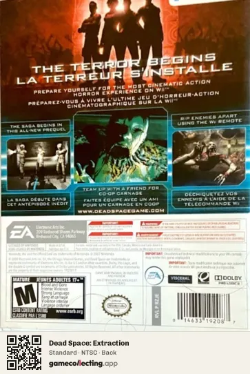 Dead Space: Extraction Nintendo Wii, NTSC box back