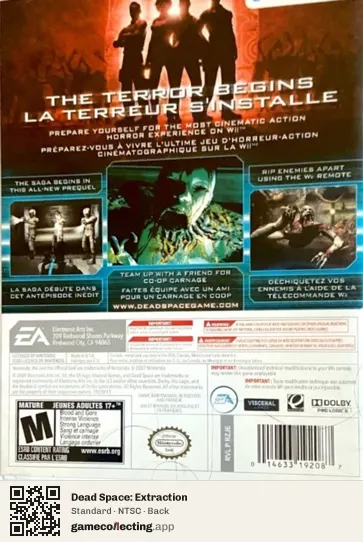 Dead Space: Extraction Nintendo Wii, NTSC box back