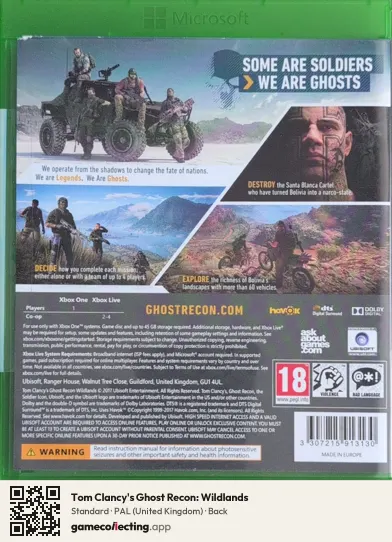 Tom Clancy's Ghost Recon: Wildlands Xbox One, United Kingdom box back