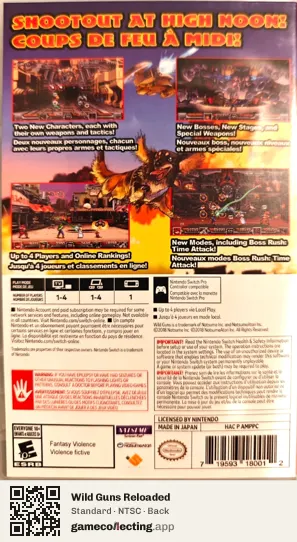 Wild Guns Reloaded Nintendo Switch, NTSC box back