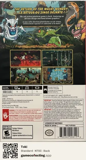 Toki Nintendo Switch, NTSC box back