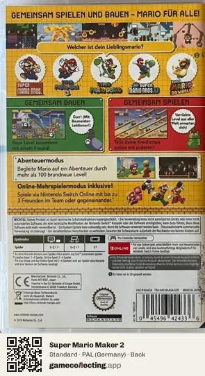 Super Mario Maker 2 Nintendo Switch, Germany box back