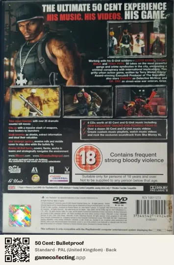 50 Cent: Bulletproof PlayStation 2, United Kingdom box back