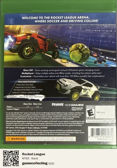 Rocket League Xbox One, NTSC box back