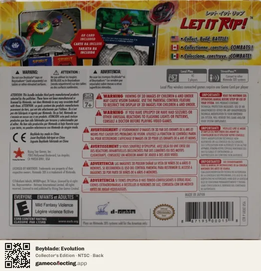 Beyblade: Evolution Nintendo 3DS, NTSC box back