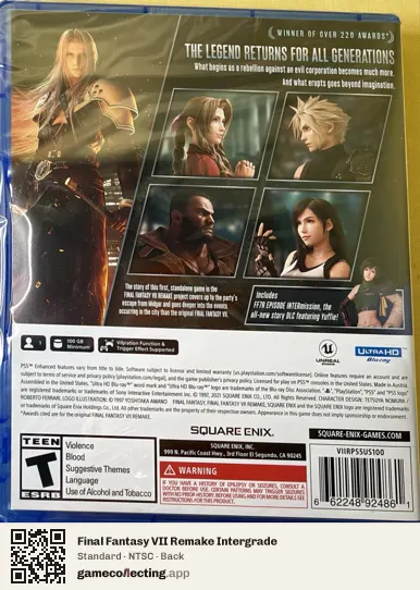 Final Fantasy VII Remake Intergrade PlayStation 5, NTSC box back