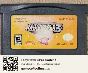 Tony Hawk's Pro Skater 3 Game Boy Advance, NTSC cartridge label