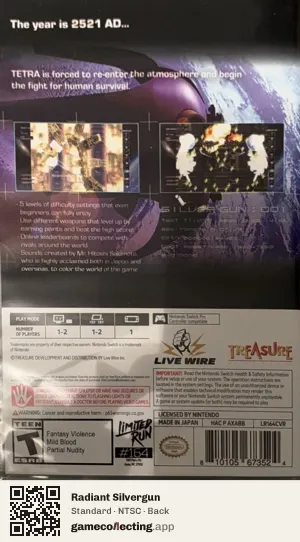 Radiant Silvergun Nintendo Switch, NTSC box back
