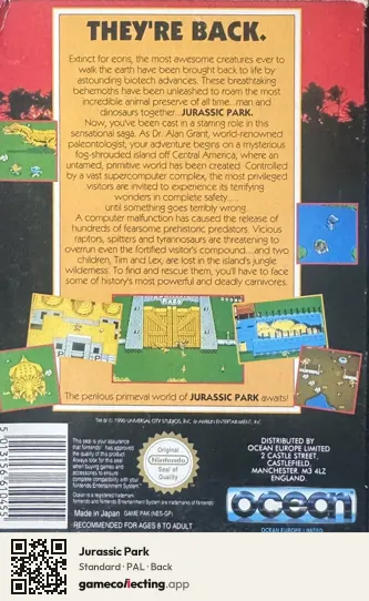 Jurassic Park Nintendo Entertainment System, PAL box back