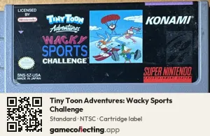 Tiny Toon Adventures: Wacky Sports Challenge Super Nintendo Entertainment System, NTSC cartridge label