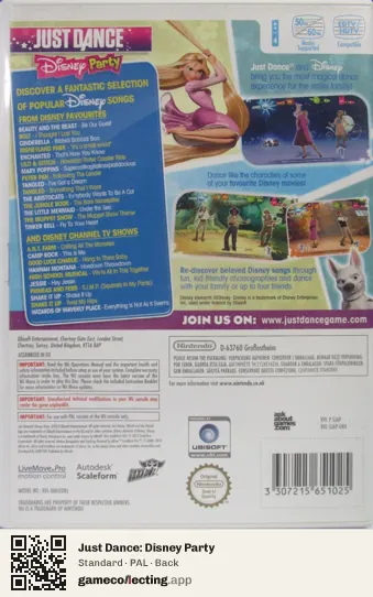 Just Dance: Disney Party Nintendo Wii, PAL box back