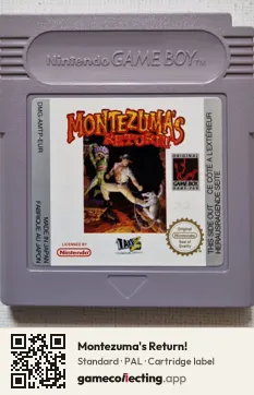 Montezuma's Return! Game Boy, PAL cartridge label