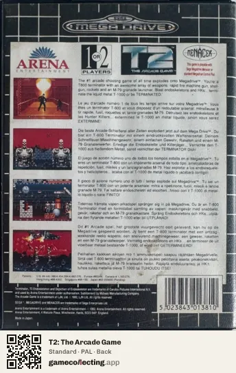 T2: The Arcade Game Sega Mega Drive / Genesis, PAL box back