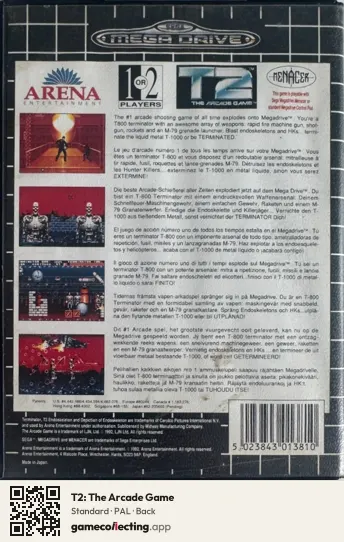T2: The Arcade Game Sega Mega Drive / Genesis, PAL box back