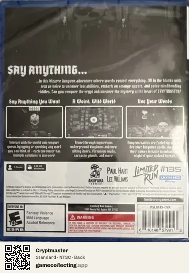 Cryptmaster PlayStation 5, NTSC box back