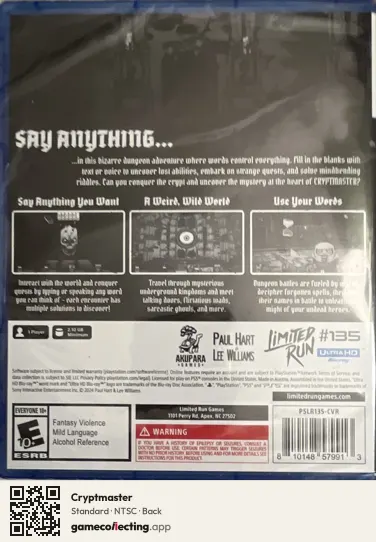 Cryptmaster PlayStation 5, NTSC box back