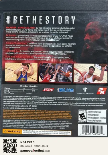 NBA 2K16 Xbox One, NTSC box back