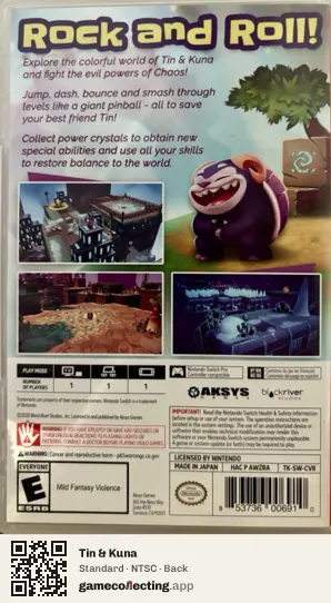 Tin & Kuna Nintendo Switch, NTSC box back