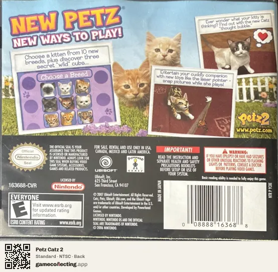 Petz Catz 2 Nintendo DS, NTSC box back