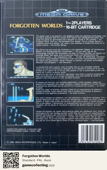 Forgotten Worlds Sega Mega Drive / Genesis, PAL box back