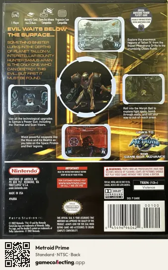 Metroid Prime Nintendo GameCube, NTSC box back