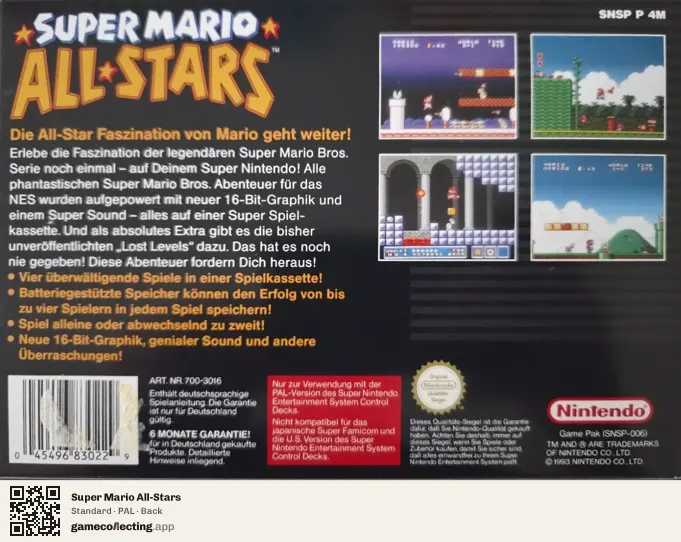 Super Mario All-Stars Super Nintendo Entertainment System, PAL box back