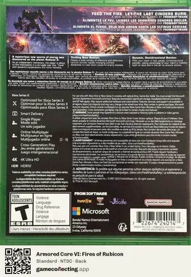 Armored Core VI: Fires of Rubicon Xbox Series X, NTSC box back