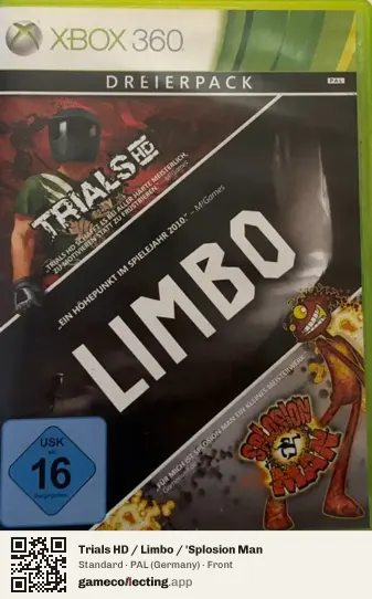 Trials HD / Limbo / 'Splosion Man Xbox 360, Germany box front