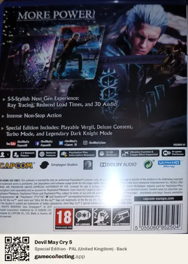 Devil May Cry 5 PlayStation 5, United Kingdom box back