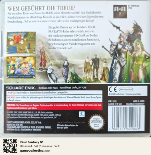 Final Fantasy IV Nintendo DS, Germany box back