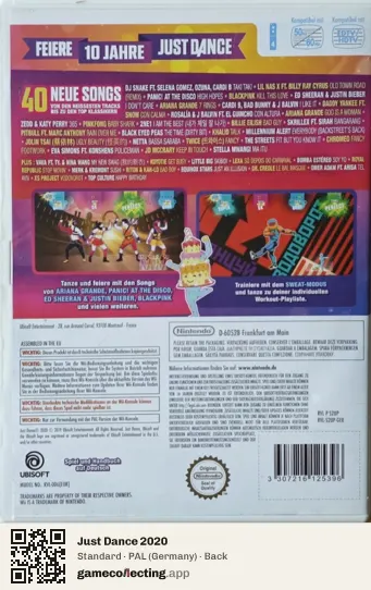 Just Dance 2020 Nintendo Wii, Germany box back