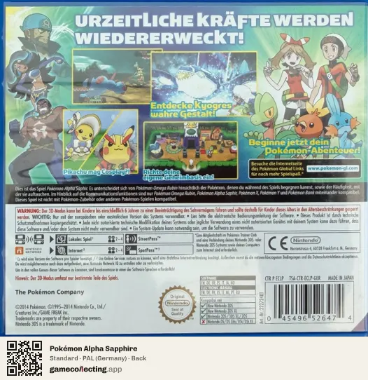 Pokémon Alpha Sapphire Nintendo 3DS, Germany box back
