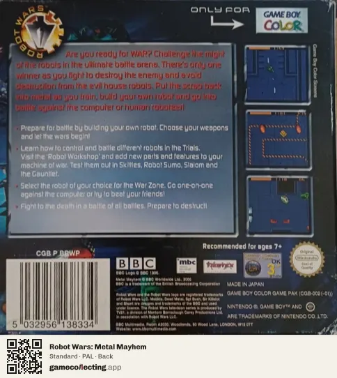 Robot Wars: Metal Mayhem Game Boy Color, PAL box back