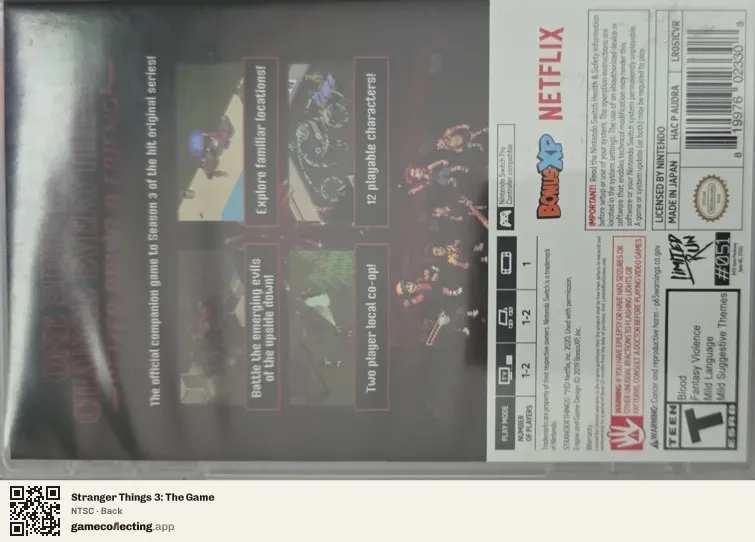 Stranger Things 3: The Game Nintendo Switch, NTSC box back