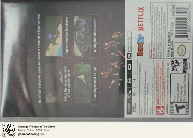 Stranger Things 3: The Game Nintendo Switch, NTSC box back