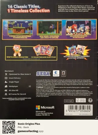 Sonic Origins Plus Xbox Series X, PAL box back