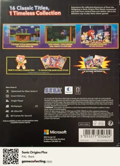 Sonic Origins Plus Xbox Series X, PAL box back
