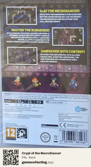 Crypt of the NecroDancer Nintendo Switch, PAL box back